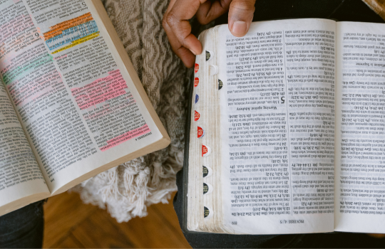 Two people studying their Bibles